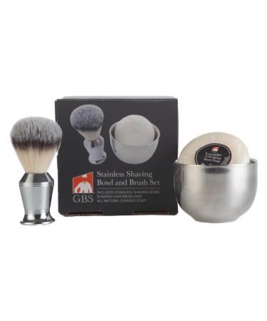 G.B.S Men's Wet Shaving Set - Chrome Synthetic Shaving Brush Stainless Shaving Bowl with Natural Shaving Soap Without Lid