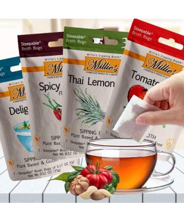 MILLIE'S SIPPING BROTH Steepable Vegetable Broth with Savory Seasonings for Snack Urges | Vegan  Keto  Gluten Free  Intermittent Fasting  and natural | (12 Pack Assortment - 36 Broth Bags Total) - Buy Online on GoSupps.com