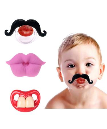 Baby Funny Pacifier Cute Kissable Mustache Pacifier for Babies and Toddlers Unisex - 0-6 Months Baby Orthodontic Mustache Pacifier BPA Free -Pack of 3