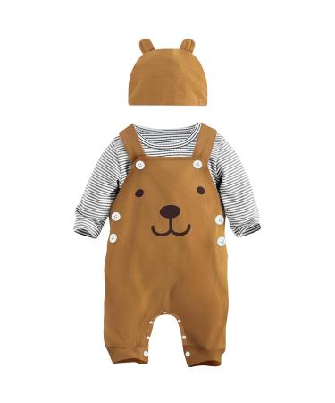 Infant Baby Boys Clothing Sets Newborn Baby Cotton Romper Outfits Suit Toddler Kids Pyjamas 3pcs Long Sleeves T-shirt + Star Pattern Dungarees+ Hat 0-24 Months Brown 2 0-3 Months - Buy Online on GoSupps.com