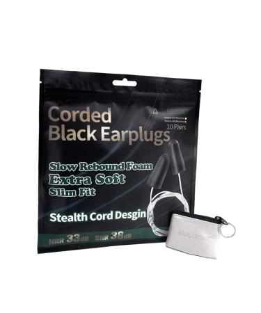 Corded Black Ear Plugs with 70cm Clear String Foam Earplugs Individually Wrapped Ear Protection SNR 38dB Adults Industrial Noise Cancelling Ear Buds EARS SECRET Shadow L70 10Pairs 10pairs with 70cm cord