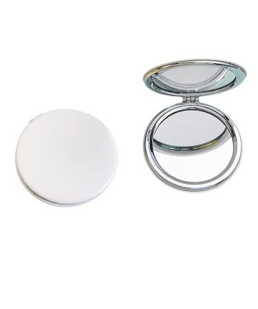 Zcooooool Makeup Mirror Round Folding Mirror 8 CM  Professional Double-Sided Make Up Mirror (One Side Enlarged The Other Side Normal) PU Surface Mirror Pocket Mirror Handbag Mirror Compact Mirror N White