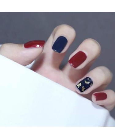 Sethexy square wrong nails shortly sparkle red blue complete cover fake nail art design 24st acrylic press the nail tips for women and girls