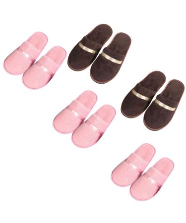 Tianmao 5 pairs of slipper hotels lipper tortier hip slippers with closed toes universal size 28.5 * 11cm coral fleece guest slippers for spa party guests hotel and travel unit size 3 pink 2 brown