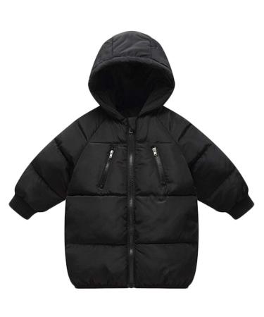 LANBAOSI Kids Winter Long Coats with Hooded Light Puffer Coat Warm Padded Jacket for Baby Boys Girls Toddler Black 4 Years