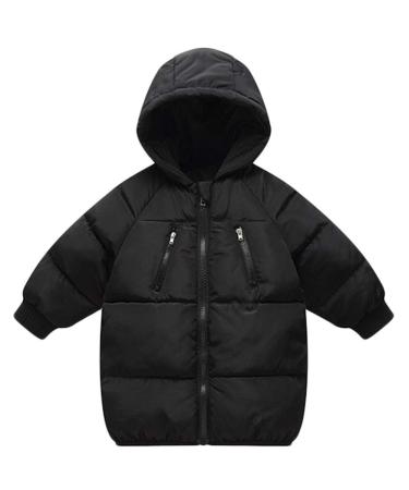LANBAOSI Kids Winter Long Coats with Hooded Light Puffer Coat Warm Padded Jacket for Baby Boys Girls Toddler Black 5 Years