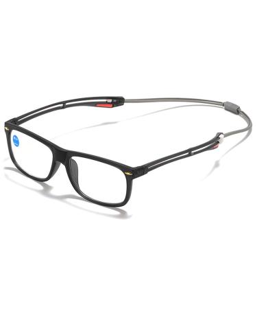 Koosufa blue light filter Reading glasses with magnetic closure clip men women Light reading aid workplace glasses with pull -out iron -on ironing ends for hanging on the neck 1.0 1.5 2.5 3.5 4.0 1x black 2.5 x
