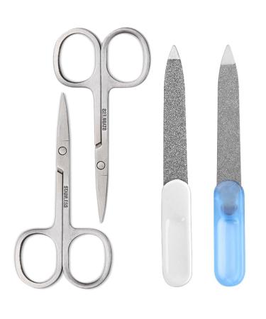 4 Pieces Cuticle Nail Scissors Curved Blade Nail File Stainless Steel Beauty Scissors Suitable for Trimming Eyebrows Nose Hair Beard Silver Manicure Pedicure Toenails Women Men