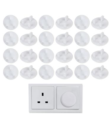 24pcs Plug Socket Covers UK White Safety Plastic Outlet Covers Protector Baby Secutity Shock Prevention Ideal for Children Safety at Home and School&Easy Install