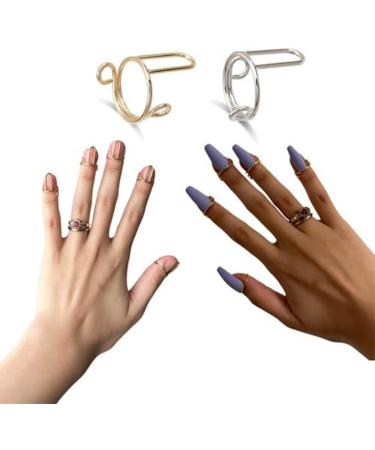 PLCPDM 10 Pack Adjustable Finger Nail Art Finger Rings Women Girl Jewelry Nail Rings Adjustable Fingertip Rings Copper Material Gold-color - Buy Online on GoSupps.com
