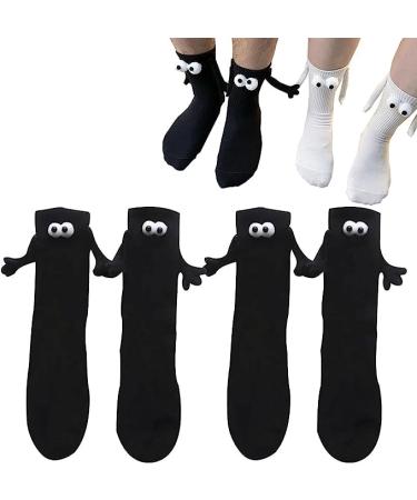 MAZAGE Hand in Hand Socks Magnetic Holding Hands Socks Funny Magnetic Suction 3D Doll Couple Sock Holding Hand Sock for Couple(2pairs-Black)