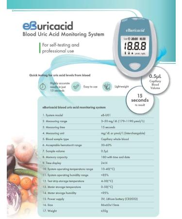 eBuricacid Uric Acid Test Kit - 25 Test Strips, Lancing Device, Carrying Case & Warranty Card - Only 0.5uL Blood Needed - Buy Online on GoSupps.com