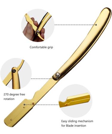 Manual Razor with Folding Handle - Barber Shaving Tool & Hair Clipper - Golden Finish (No Shaving Disc) - Buy Online on GoSupps.com