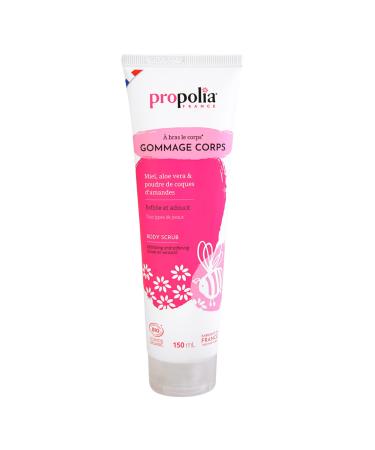 PROPOLIA - Organic - Exfoliating Body Scrub - Moisturizing - Melting texture - All skin types - Honey, Aloe Vera & Almond Shells - Made in France - 150 ml