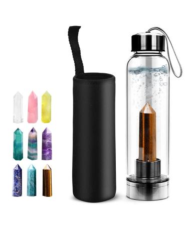 HINATAA Crystal Water Bottle Removable Healing Natural Quartz Water Bottle 550ml(Tiger's eye)