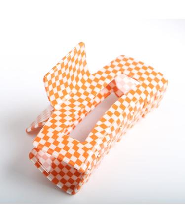 Checkered Hair Claw Clip - Vintage Cellulose Acetate Banana Clamp (Orange) - Non-Slip Hair Accessory for Women and Girls - Buy Online on GoSupps.com
