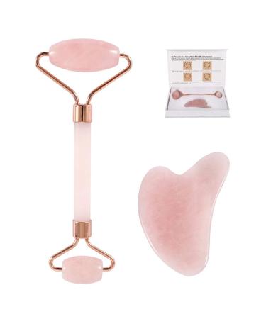 Jade Roller Gua Sha Face Roller Jade Roller for Face and Gua Sha Tools Set Roller Skin Care Tools jade roller and gua sha set- Anti Aging Rose Quartz Roller Massager - 100% Real Natural Jade Roller for Face Eye Neck - Beauty Jade Facial Roller for Slimmin