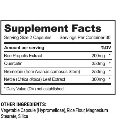 Beekeeper's Naturals Sinus Support for Adults - All Natural Seasonal Relief with Propolis, Quercetin, Bromelain & Nettle Leaf - 60 ct Vegan Capsules - Buy Online on GoSupps.com