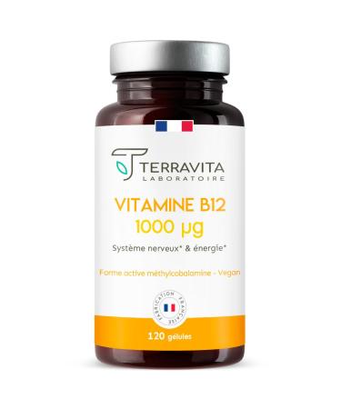 VITAMIN B12 1000 g | Bio-available form Methylcobalamin Pure | Vegan-friendly | Energy - Immune System - Nervous System | 120 Vegetable Capsules | Made in France | Terravita