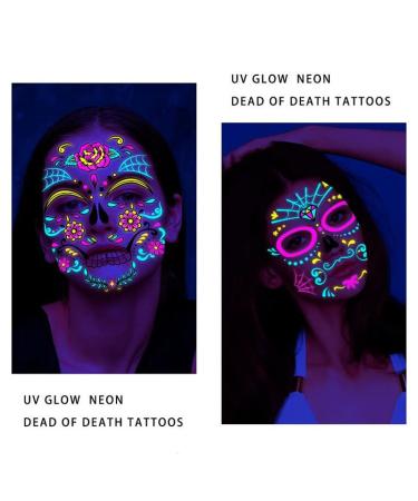 Beisto 8 Set Fluorescent Face Tattoo Stickers - Glow UV Neon Temporary Tattoos for Women - Halloween Christmas Festival Party Props - Buy Online on GoSupps.com