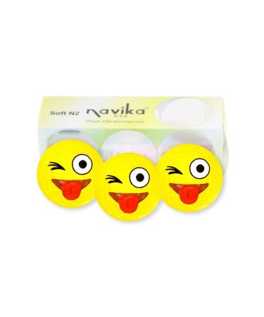 Navika Golf Balls - Emoji Just Kidding Imprint on Bright Yellow | Pack of 3 Golf Balls | Yellow Smiley Face Print Golf Balls | Gift for Junior or Women Golfers | Fun Golf Balls for Kids