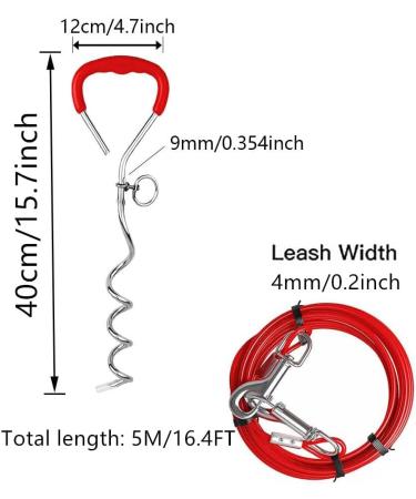 Wolike Dog Tie Out Cable and Stake Dog Wire Traction Rope Heavy Duty Stake-Out Dog Spike Spiral Pet Fixed Pile Outdoor Grass Dog Towing Rope (16FT/5M Red) 16FT/5M Red - Buy Online on GoSupps.com
