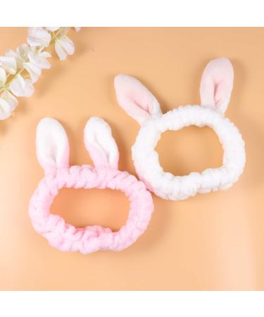 Minkissy 2pcs Bunny Ear Headband Set - Soft Makeup Hairband & Shower Face Wash Wrap for Women (Pink & White) - Perfect for Beauty & Skincare - Buy Online on GoSupps.com