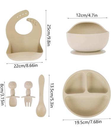 Set of 6 Baby Feeding Set Silicone Baby Tableware Set Food Grade Infant Dinnerware Set BPA Free Baby Led Weaning Supplies Non-Slip Self Feeding Utensils with Silicone Suction Bowls&Adjustable Bib&Divided Plates&Fork&Soft Spoon&Soup Spoon for Toddlers Infa - Buy Online on GoSupps.com
