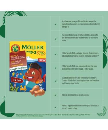 M LLER'S | Omega 3 Capsules for Children | Natural Omega 3 Fish with DHA and EPA | Easy to Chew No Gluten Lactose and Sugar | Pack of 72 | Cola & Strawberry Flavour - Buy Online on GoSupps.com