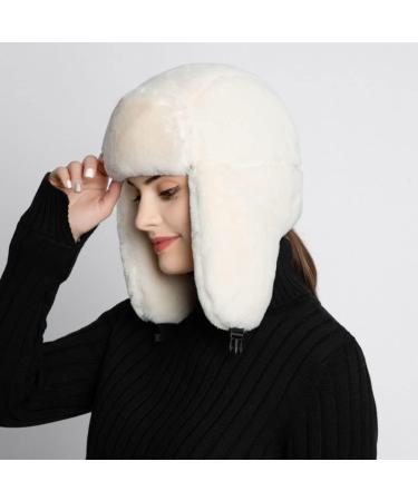 Winter Russian Fur Bomber Hat - Unisex Ushanka Trooper Trapper - White - Buy Online on GoSupps.com