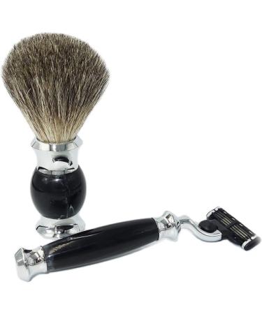 NSNT Exquisit Men's Shaving Brush Set - Fashionable Natural Hair & Metal Stand | Premium Beard Grooming Tool 10x16.5cm Silver - Buy Online on GoSupps.com
