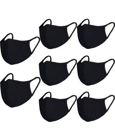 8 Pack Organic Cotton Face Cover Washable and Reusable - Black Travel Face Mask, Mouth Protection Cloth Masks with Nose Bridge Wire - Soft Fabric for Women Men Outdoor 8 Pack (for Adult/Youth)