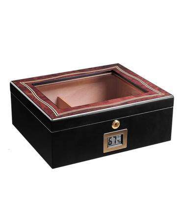 Humidor Cigar Box with Hygrometer Glass Top Cherry Matt Finish Holds 20-50 Cigars