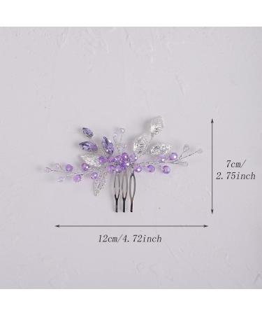 YERTTER Wedding Crystal Leaf Bridal Hair Comb Clip | Pearl Hair Accessory for Bride Bridesmaid Flower Girls - Purple & Silver - Buy Online on GoSupps.com