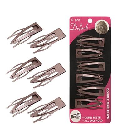 Dofash Double Grip Hair Clips Hair Barrettes Snap hair clips metal hair grips accessories (Brown 6pcs)