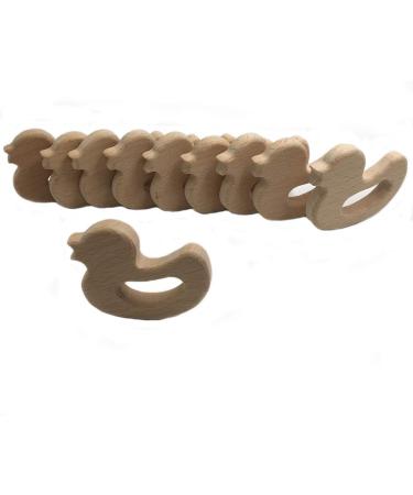 Wendysun 5pcs Cartoon Wood Teether Set - Natural Animal Mandarin Duck Shape Baby Teething Beech Teether DIY Pendant Toy - Buy Online on GoSupps.com