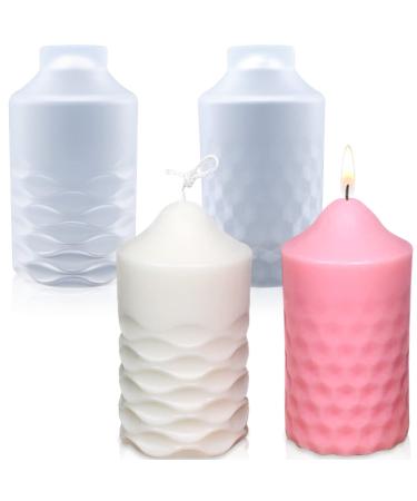 HUAKENER Candle Molds Silicone  Wavy Candle Mold and Rhombus Candle Mold 2 Pcs Pillar Silicone Mold for Aromatherapy Candle Soap Making Epoxy Resin Casting Home Decor