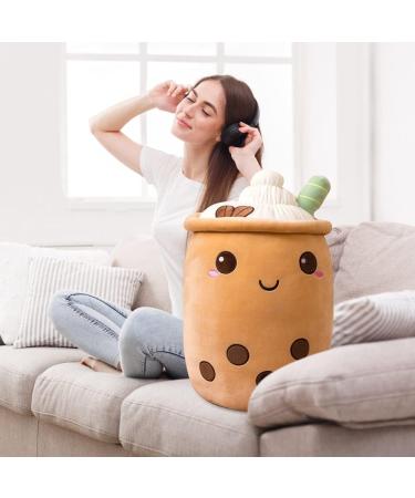 Hpory Bubble Tea Plush Pillow - Boba Milk Tea Cup Soft Toy with Strawberries - 23cm Brown Kids Stuffed Throw Pillow - Buy Online on GoSupps.com