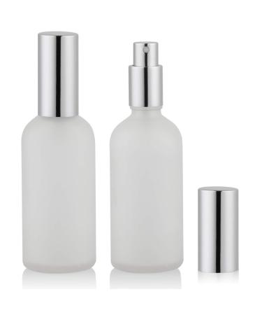 Empty Frosted Glass Spray Bottle 3.4oz, Perfume Atomizer, Fine Mist Spray (2 PACK) 3.4 Ounce (Pack of 2) Silver Frosted