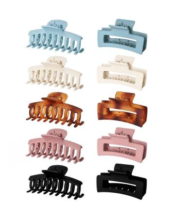 Vsiopy 10pcs Hair Claw Clips for Women Hair, 3.5 Inch Nonslip Medium Large Claws Clip for Thin Hair, 5 Pack Hair Clamps, 5 Pack Square Hair Claws Strong Hold Hair Jaw Clips A 3.5 Inch
