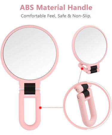 Double Sided 5X/1X Magnifying Hand Held Makeup Mirror with Folding Handle - Compact Cosmetic Vanity Mirror for Girls and Ladies - Pink - Buy Online on GoSupps.com
