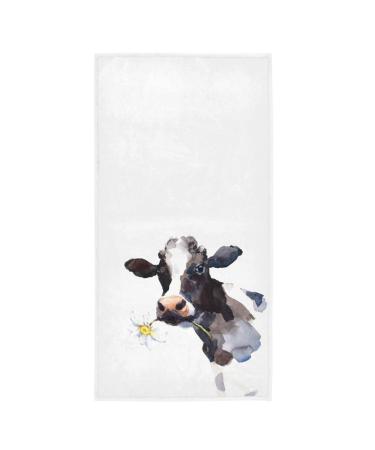 Naanle Farm Cow with Chrysanthemum Flower Soft Highly Absorbent Guest Large Home Decorative Hand Towel Multipurpose for Bathroom, Hotel, Gym and Spa (16 x 30 Inches,White) Cow (Floral)