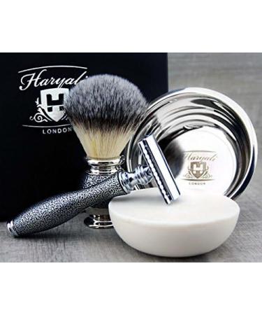 Shop Vintage Look Men's Shaving Set | Eco-Friendly Brush DE Safety Razor Engraved Bowl & Soap - Perfect Gift for Him - Buy Online on GoSupps.com