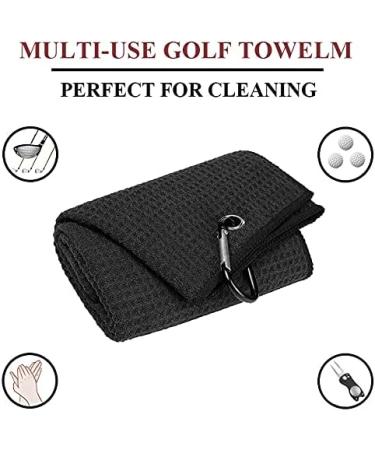 Vividly 2 Pack 16x24 Tri-fold Golf Towels - Premium Microfiber Fabric with Waffle Pattern and Carabiner Clip - Black Golf Towels for Men - Buy Online on GoSupps.com