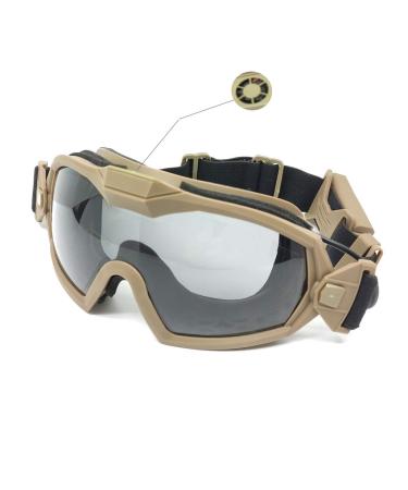 PAIRSOFTWIN Airsoft Tactical Goggles with Fan Anti Fog and 2 Lens Khaki
