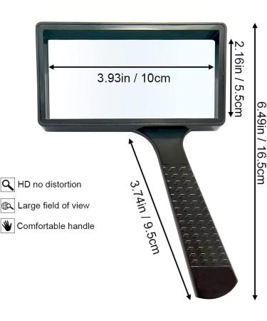 HYRZD Hand-held Rectangular Magnifying Glasses - 4X Magnification, 100x50MM Large Area HD Glass Lens, Low Vision Aid for the Elderly - Buy Online on GoSupps.com