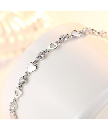 WIPPWER Silver Bracelet Sterling Silver Chain Bracelet Ladies Sterling Silver Bracelet Exquisite Inlaid Zircon Heart Bracelet Fashion Bracelet Ladies Silver Jewellery Gifts - Buy Online on GoSupps.com