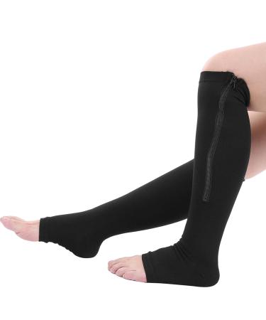XXL Black Compression Socks - Open Toe Calf Support for Sports & Varicose Vein Relief | International Shipping - Buy Online on GoSupps.com