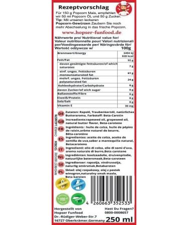 Hopser Food Fun 250 ml popcorn oil with a fine taste of natural butter and convenient for spouting Popcorn - Buy Online on GoSupps.com
