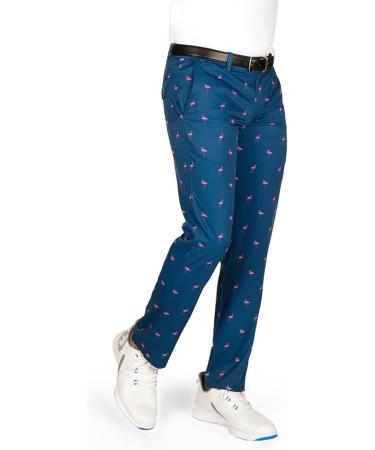 Tipsy Elves Men's Fairway Flamingo Golf Pants - 4-Way Stretch Wrinkle Resistant Athletic Wear | Blue | Size Medium - Buy Online on GoSupps.com